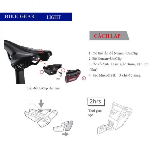 đèn hậu xe đạp giant - numen uniclip tl2